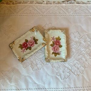 Floral Porcelain Trinket Dishes hand painted Japan smoking set